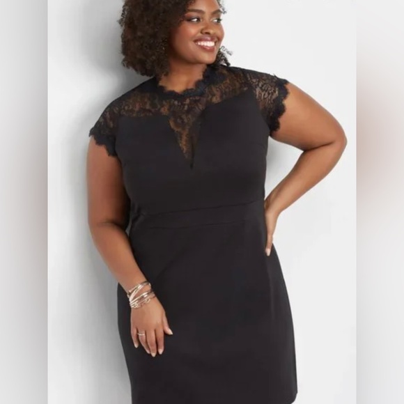 Maurices Black Lace Inset Short Cap Sleeve Ponte Dress Size 1 - Picture 3 of 5
